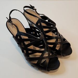 Marc Fisher Stappy Open Toe Heels Black Women's Sz 8M NICE!